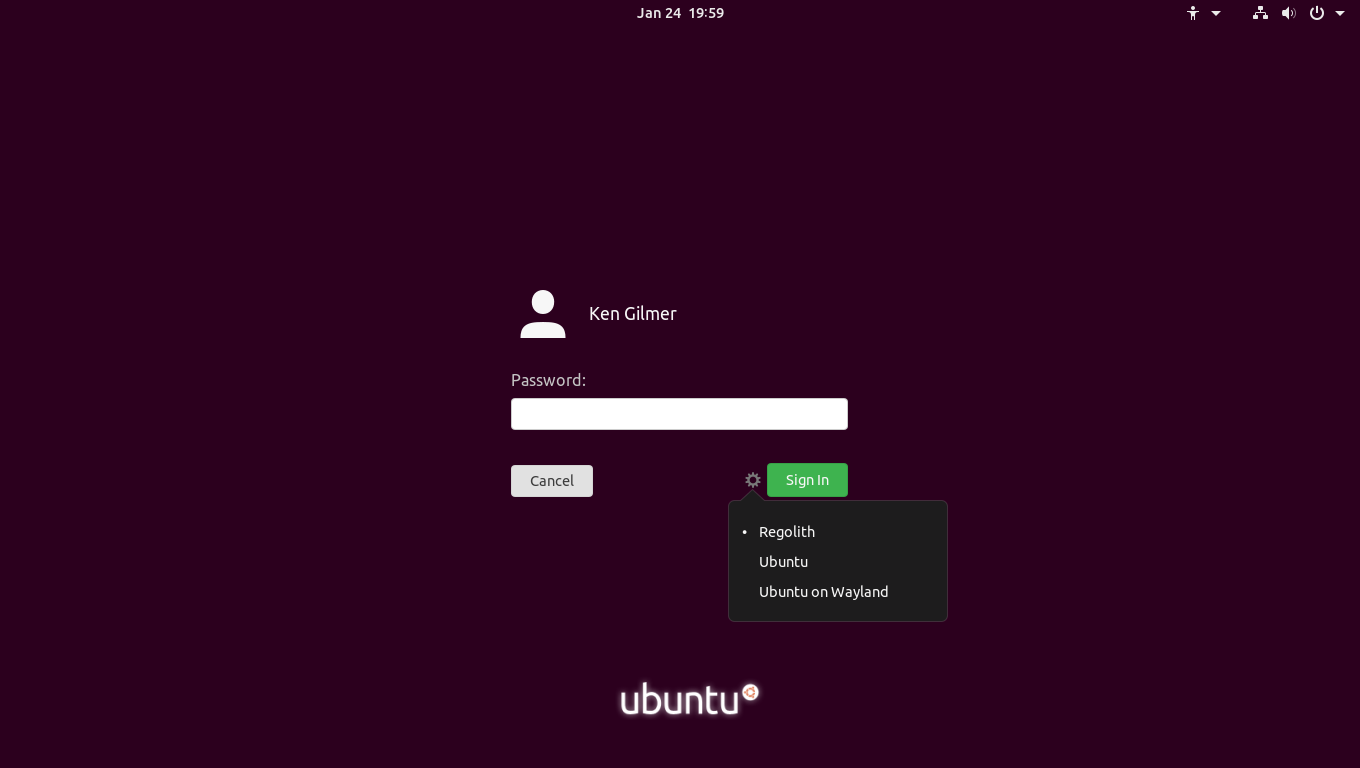 Tela de login do Ubuntu